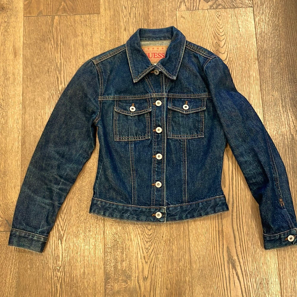 GUESS crop denim jacket size small.
